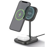 XQISIT Charging Station 2-in-1 Magnetic Charging Station for Wireless Charging, Magsafe Compatible for Many iPhone, Samsung, Google Pixel and Huawei Models, Aluminium, 20 Watt