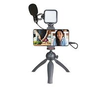 XQISIT Vlogging Kit, Smartphone Tripod Microphone, LED Light, 800 Hr Battery Life, Adjustable Mini Tripod for Social Media Photography, Youtube Video, Streaming and More