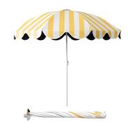 XQJLBZA 5 ft Yellow White Striped Boho Holiday Beach Umbrella, Outdoor Portable Garden Parasol with UV50+ Protection, Water Repellent, Adjustable Height for Camping, Sports Events
