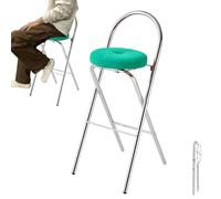 XQJLBZA Breakfast Folding Bar Stool for Adults, Portable Foldable Padded Round Kitchen Restaurant Seating, Counter Height Tall Bar stool(Green,60cm/24inch)