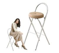 XQJLBZA Padded Folding Bar Stool with Backrest and Footrest, 22/24/26/28/30 Inch Breakfast Kitchen High Chair Seat for Adults with Metal Frame(Khaki,55cm/22inch)
