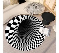 XQKXHZ 3D Halloween Rugs Indoor, Black and White Washable Geometric Area Rug, Round Entryway Rug, Halloween Doormat, Optical Illusion Rugs, Home Decor,A,100cm