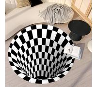 XQKXHZ 3D Halloween Rugs Indoor, Black and White Washable Geometric Area Rug, Round Entryway Rug, Halloween Doormat, Optical Illusion Rugs, Home Decor,D,60cm
