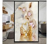 XQKXHZ Blackout Privacy Window Film Heat Blocking Static Cling Window Film Flower Decorative Removable Opaque Vinyl Glass Sticker for Home Office Bathroom,D2,75x160cm