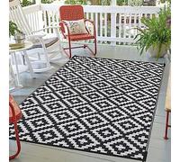 XQKXHZ Large Outdoor Rug 9 X 12Ft, Recycled Plastic Outdoor Rug Black & White Reversible Mats Easy-Cleaning & Waterproof Garden Patio Rugs Outdoor for Summer Camping Picnic Deck Beach