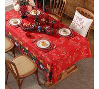 XQKXHZ Red Christmas Table Cloth, Elegant Christmas Tablecloth Rectangle Floral Winter Washable Table Cloth, Extra Large Table Cloth Rectangular for Dining, Kitchen, Party and Wedding,150x260cm