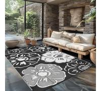 XQKXHZ Waterproof Outdoor Rug,Reversible Plastic Straw Rugs for Patio Clearance,Camping,RV Mat,Black and White Flower Area Carpets and Rugs for Porch,Deck,Backyard,Balcony,Picnic,6'x9'/180x270cm