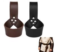 XQLY 2 Pieces Knight Belt Rack, Brown & Black PU Leather Sword Holster, Medieval Pirate Dagger Frog Holder for Halloween Cosplay, Renaissance Costume Accessories
