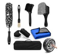 XQLY 8Pcs Car Wheel & Tire Cleaning Brush Kit, Soft Woolies Rim Cleaner Brush, Car Detailing Brushes, Tire Shine Applicator Pads, Complete Car Wash Accessories Set