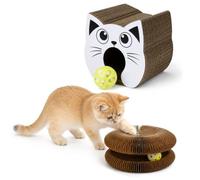 XQLY Foldable Magic Accordion Cat Scratcher Toy, Interactive Curly Organ Cat Toy with Rolling Bell Ball Track, Recyclable Enrichment Play Scratch Pad for Indoor Cats & Kittens