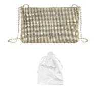 XQLY Gold Rhinestone Clutch Bag for Women, Bling Evening Bag with Detachable Chain, Crossbody Shoulder Handbag with Dust Bag for Wedding Bridal Prom Formal Events