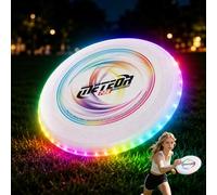 XQLY LED Flying Disc with Million Colors 13 Light Modes Glow in The Dark, 35 Ultra-Bright LEDs Waterproof, Camping for Kids Teens Adults Boys Girls, Cool Birthday for Outdoor Games (White 8.9in)
