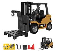 XQLY Mini RC Forklift, 1:64 Mini Rechargeable Forklift Truck, 2-in-1 Transform Lift Fork & Hook, With Roadblocks/Forklift Accessories, STEM Educational Construction Vehicle Christmas Birthday Gift