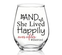 XQLZY And She Lived Happily Ever After Stemless Wine Glass, Funny Divorced Wine Glass Gifts for Newly Divorced Women Mom Aunt, Christmas Birthday Thanksgiving Gifts for Women Break Up Single BFF