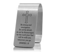 XQLZY Be Strong and Courageous Do Not Be Afraid Engraved Stainless Steel Car Visor Clip, Travels Visor Car Accessories, Inspirational Safes Driving Reminder Clip Gifts for Family Friend Driver