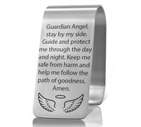 XQLZY Guardian Angel Stay by My Side Engraved Stainless Steel Car Visor Clip, Travel Visor Car Accessories, Inspirational Guardian Angel Safe Driving Gifts for Family Friend Driver, God Prayer Gifts