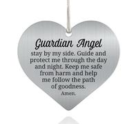 XQLZY Guardian Angel Stay by My Side Guide and Protect Me Through The Day and Night Stainless Steel Love Rear View Mirror Car Charm, Religious Protection Decor Car Heart Charm Gifts for Family Friend