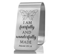 XQLZY I Am Fearfully and Wonderfully Made Psalm 139:14 Engraved Stainless Steel Car Visor Clip, Funny Religious Safe Driving Reminder Clip Gifts for Family Friend Driver, Travel Visor Car Accessories