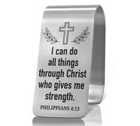XQLZY I Can Do All Things Through Christ Who Gives Me Strength Engraved Stainless Steel Car Visor Clip, Religious Travel Visor Car Accessories, Inspirational Safe Driving Clip Gifts for Family Friend