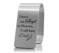 XQLZY I Have An Angel In Heaven I Call Him Dad Engraved Stainless Steel Car Visor Clip, Funny Angel Safe Travels Driving Gifts for Dad Men Uncle Driver, Travels Visor Car Accessories, God Prayer Gifts