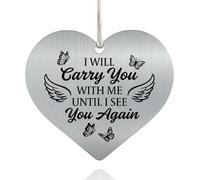 XQLZY I Will Carry You with Me Until I See You Again Stainless Steel Love Rear View Mirror Car Charm, Remembrance Car Heart Charm Gifts for Believer, Bereavement Sympathy Gifts Loss of Loved One