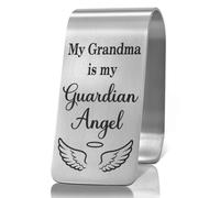 XQLZY My Grandma is My Guardian Angel Engraved Stainless Steel Car Visor Clip, Travel Visor Car Accessories for Grandson Granddaughter, Sweet 16 Birthday Gifts, Drive Safe Reminder Present