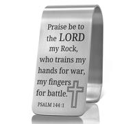 XQLZY Praise Be to The Lord My Rock Psalm 144:1 Engraved Stainless Steel Car Visor Clip, Travel Visor Car Accessories, Inspirational Religious Safe Driving Clip Gifts for Family Friend Driver