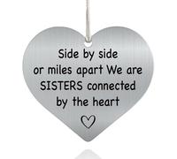 XQLZY Side by Side Or Mile Apart We are Sister Connected by The Heart Stainless Steel Love Rear View Mirror Car Charm, Friendship Car Heart Charm Gifts for Friend, Vehicle Decorative Hanging Ornament