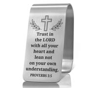 XQLZY Trust in The Lord with All Your Heart and Lean Not On Your Own Understanding Engraved Stainless Steel Car Visor Clip, Religious Travel Visor Car Accessories, Safe Drive Gifts for Family Friend