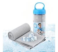 XQMMGO 100 x 30 cm Instant Cooling Towel for Neck & Face, Ice Cold Microfibre Sports Gym Towel with Portable Bottle, Breathable Sweat Bandana for Running, Yoga, Golf, Travel & Hot Weather (grey)