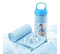 XQMMGO 100 x 30 cm Instant Cooling Towel for Neck & Face, Ice Cold Microfibre Sports Gym Towel with Portable Bottle, Breathable Sweat Bandana for Running, Yoga, Golf, Travel & Hot Weather (light blue)
