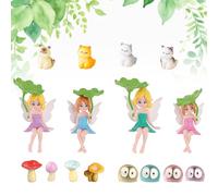 XQMMGO 16Pcs Fairy Garden Accessories, Miniature Flower Fairies, Resin Animals, Mushroom Figures, Micro Landscape Decorations for Outdoor Ornaments, DIY Terrarium Desk Decor
