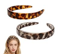 XQMMGO 2 Pcs Tortoiseshell Headband with Teeth, Thick Tortoise Shell Headbands, Leopard Print Plastic-Headbands, No Slip Wide Acetate Resin Hair Bands, for Girls, Work, Daily Wear