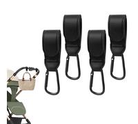 XQMMGO 4Pcs Buggy Clips, Black PU Leather Pram Hooks, Universal Stroller Hook, Non-Slip Pushchair Accessories Clip, for Diaper Bag, Backpack, Shopping Grocery, Baby Travel Essentials