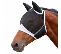 XQMMGO Horse Fly Mask with Ears, Breathable Fine Mesh Equine Fly Veil with UV Protection, Anti-Rub Stretchy Face Cover with Generous Eye Clearance & Secure Fastening for Turnout & Pasture (L)