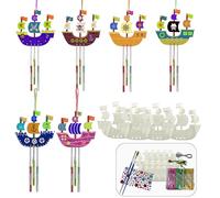 XQMMGO Pack of 10 Wind Chimes Craft Set Children, Craft Idea for Children's Birthday, Pirate Ship Wooden Wind Chime Crafts, Activity for Children's Birthday Parties