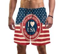 XQSSB I Love USA American Flag Stripe Star Pattern Swim Trunks Swimsuit Beach Surfing Shorts for Men XL