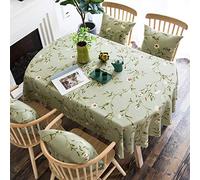 XQSSB Oblong Modern Tablecloths Table Cloths Cotton Linen Wear Resistant for Banquets Corporate Parties Green Oval 136 × 188cm