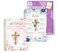 Xqumoi 2 Pack A5 Spanish Christian Spiral Notebooks - Floral Cross Religious Bible Verse Ruled Hardbound Journal Writing Notebooks Inspirational Gift for Women Christmas Back to School Office Supplies