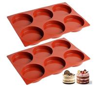 Xqzbmt 2 Pcs Silicone Baking Trays, 4 Inches Cake Moulds 6-Cavity Large Round Silicone Muffin Trays, Non Stick Cupcake Tray for Mousse Cake, Pie, Jelly, Pudding Home Kitchen & Bakery