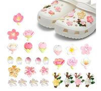 Xqzbmt 28 Pcs Flower Shoe Charms, Cherry and Peach Blossom Clog Charms Decorative Shoe Floral Charms Chains Shoes Charm for Clogs for Girls ＆ Women with Storage Box as Birthday Gift, Party Gift