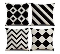 Xqzbmt 4 Pack of Waterproof Cushion Covers, Black White Outdoor Throw Pillow Cover, Geometric Modern Home Decorative Pillow Cases for Garden Cushions, Patio Porch Bench Sofa Decor (Style 1, 45×45cm)