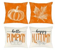 Xqzbmt Autumn Pumpkin Cushion Covers Autumn Decorations for Home 4pcs Cushion Covers 45x45 - Halloween Cushion & Burnt Orange Covers