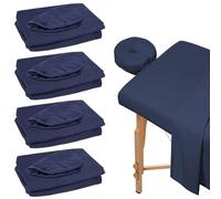 XQZMD 3 Piece Microfiber Massage Table Sheet Set, Flat Massage Table Cover, Includes Massage Table Covers, Fitted Sheets, Face Cradle Covers, for Beauty Salon Spa (Blue, 4 Set)