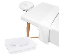 XQZMD 3 Piece Microfiber Massage Table Sheet Set, Flat Massage Table Cover, Includes Massage Table Covers, Fitted Sheets, Face Cradle Covers, for Beauty Salon Spa (White)