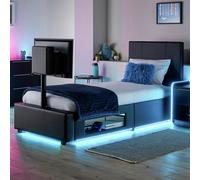 XR Living Ava Single Faux Leather TV LED Bed Frame - Black