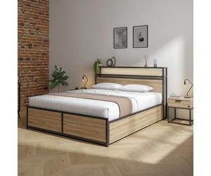 XR Living Denver King Size Ottoman Bed with LED Lights - Oak