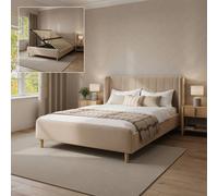 XR Living Lola Double Velvet Side Lift Ottoman Bed Frame - Beige