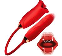 XR PLAY HARD. Magic Kiss Kissing Clitoral Stimulator with Thrusting Vibrator for Women & Couples. Premium Silicone and Kissing Mouth. Thrusting Bullet Vibe, Waterproof and Rechargeable. 2 Pieces, Red.