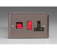 XR45PB - Varilight - Classic - Pewter - 45 Amp Cooker Switch & 13 Amp Switched Plug Socket - Black Inserts